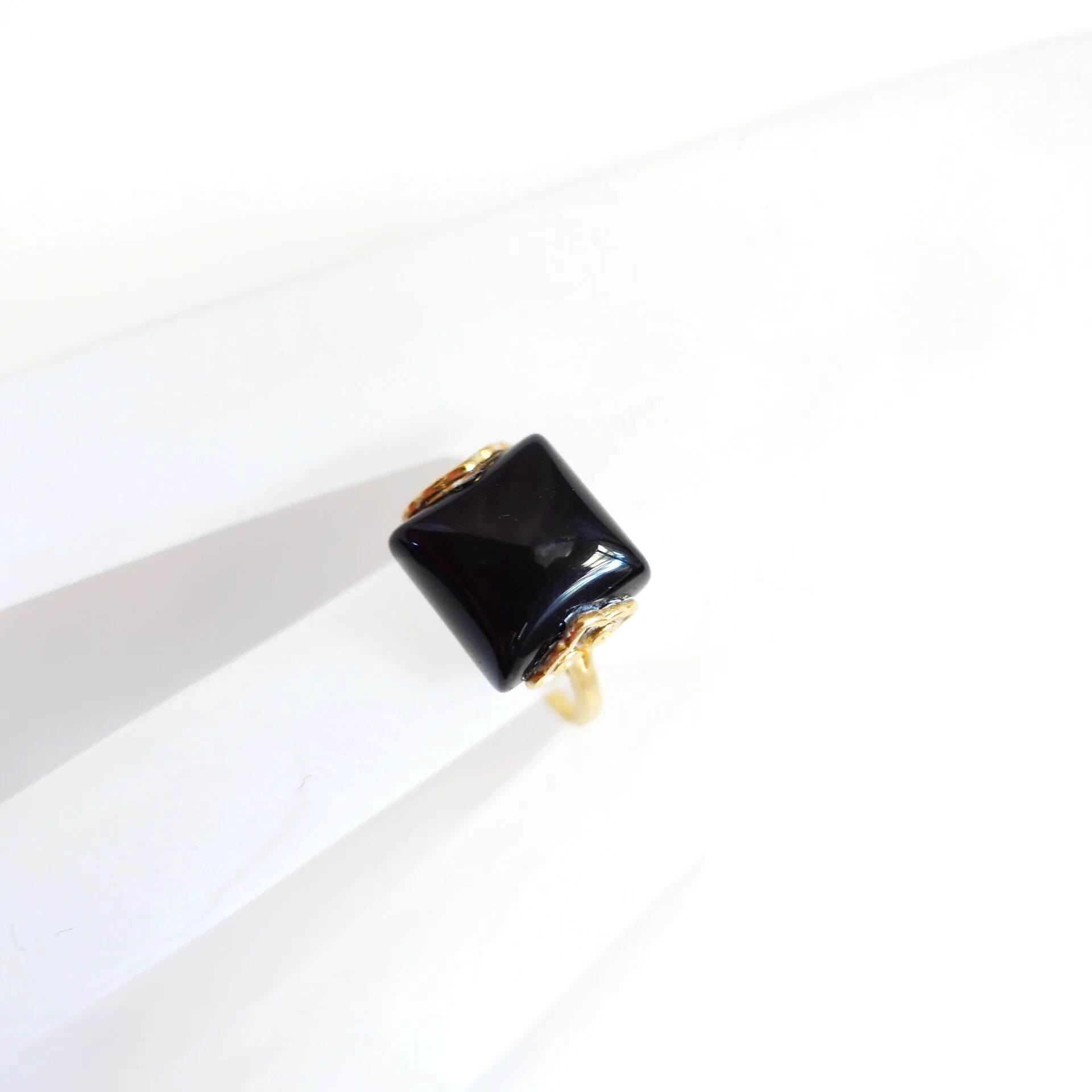 Gold Square Obsidian Ring