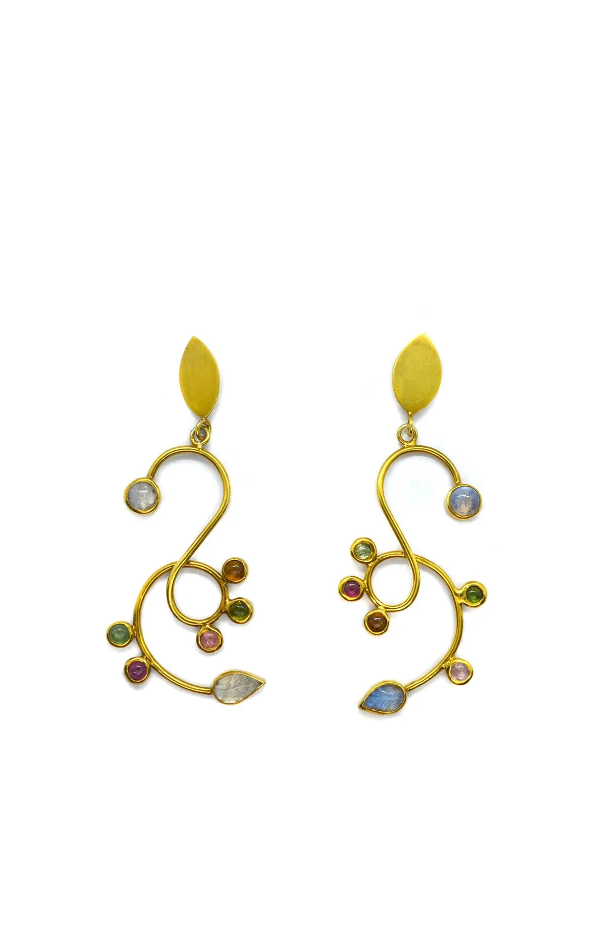 Gold Tourmaline & Moonstone Vine Drop Earrings