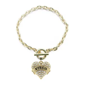 Gold Virgo Zodiac Pave Heart Charm Toggle Bracelet