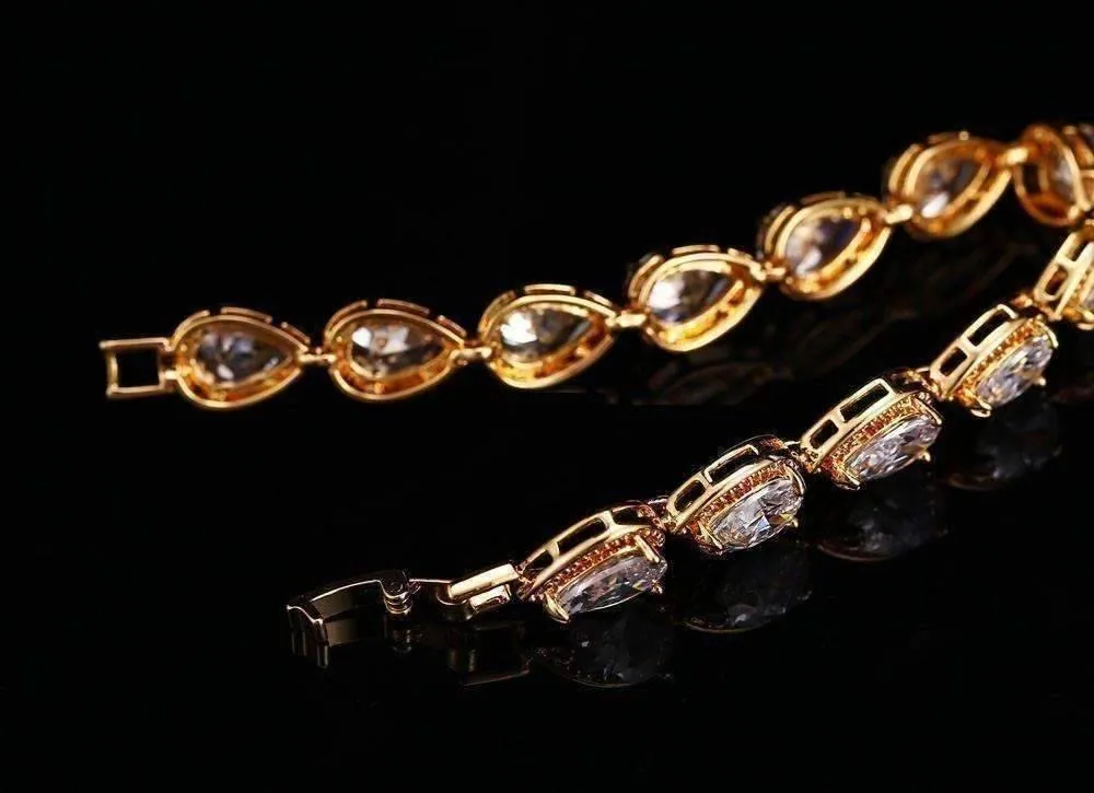 Graceful Water Drop CZ 18K Yellow Gold Plated Bracelet for Women