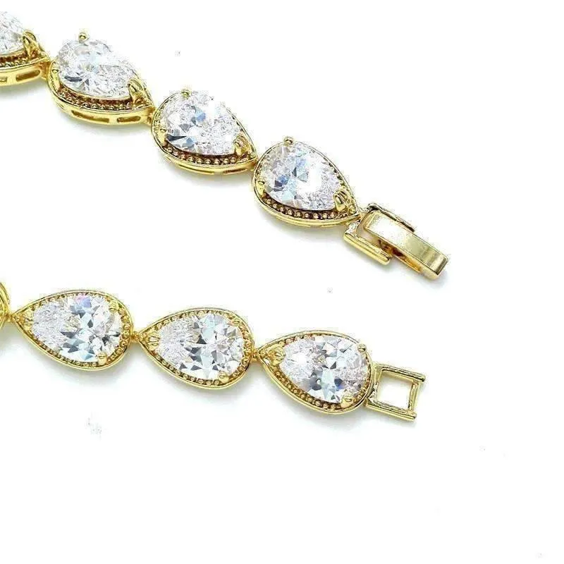 Graceful Water Drop CZ 18K Yellow Gold Plated Bracelet for Women