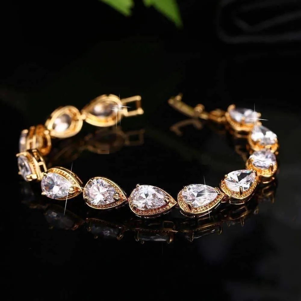 Graceful Water Drop CZ 18K Yellow Gold Plated Bracelet for Women