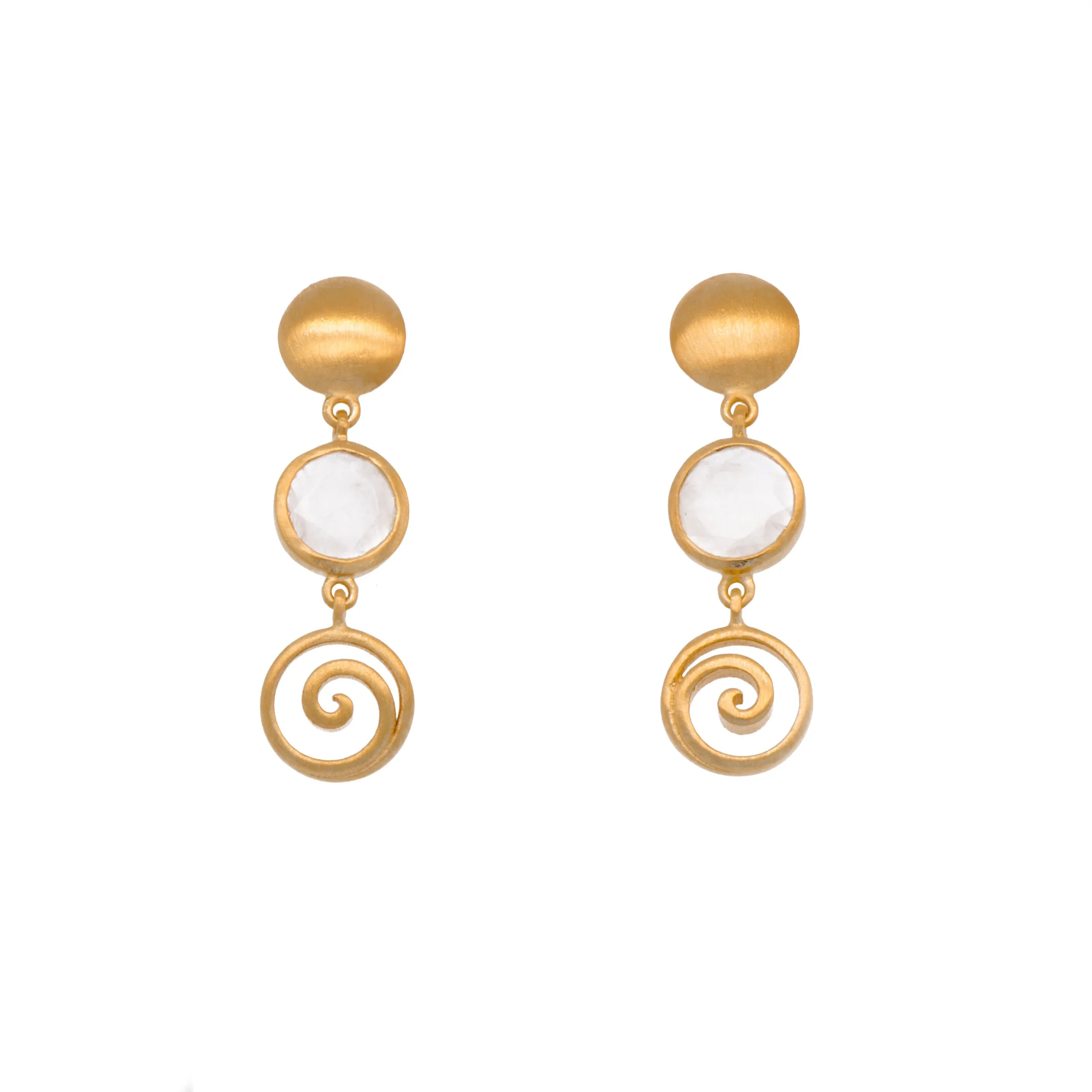 Gratitude Swirl And Moon Earrings 24K Gold Vermeil