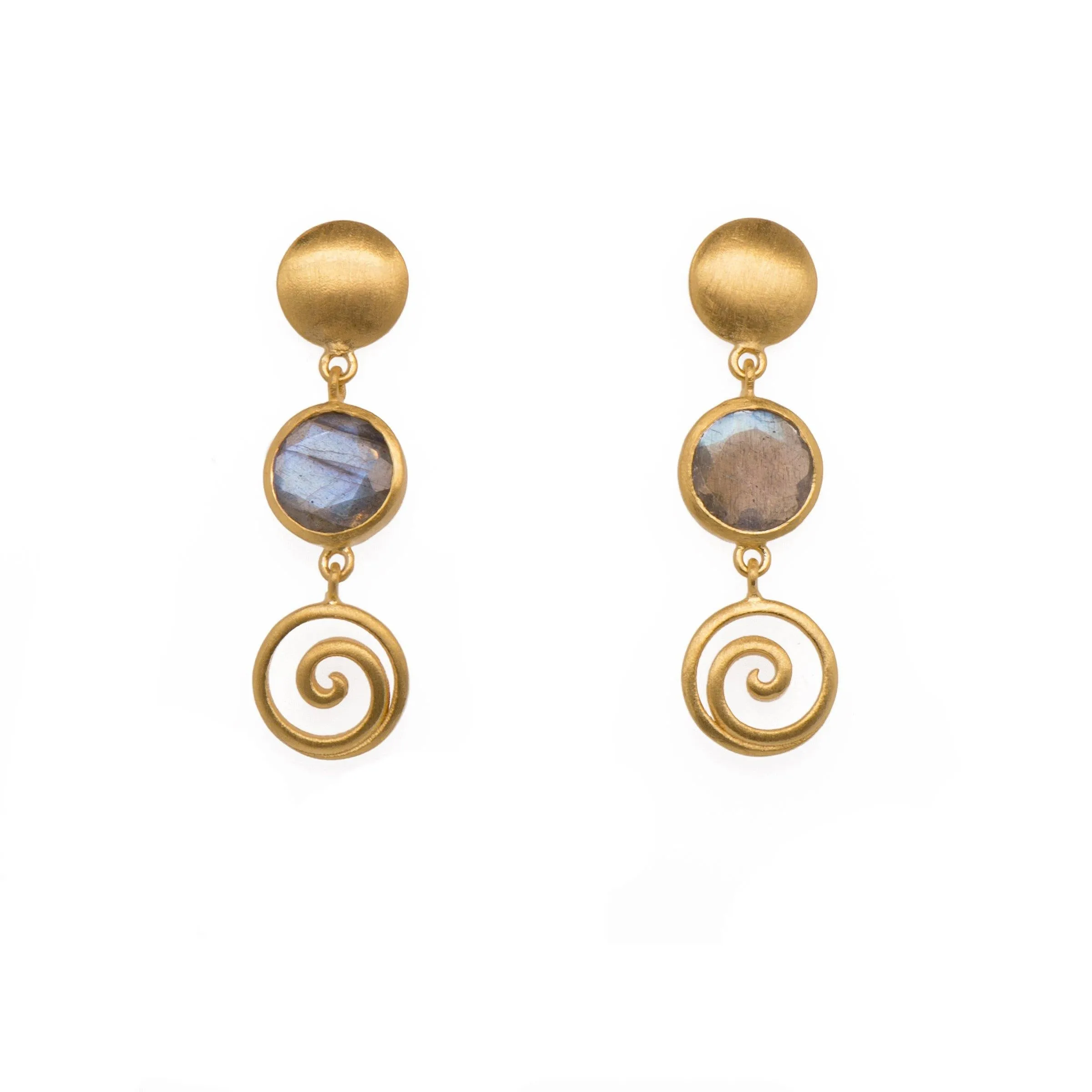 Gratitude Swirl And Moon Earrings 24K Gold Vermeil