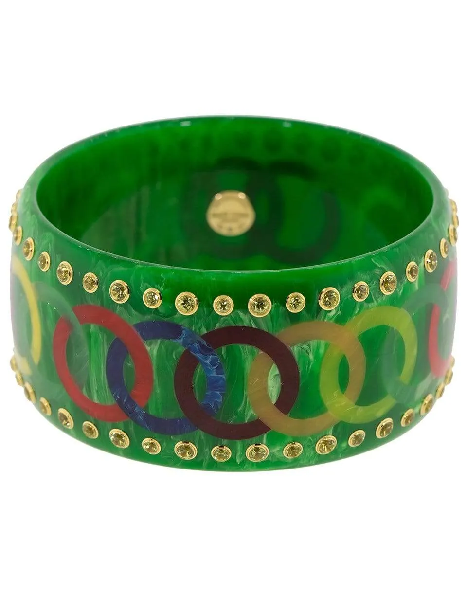 Green and Multicolor Bakelite Circle Bangle