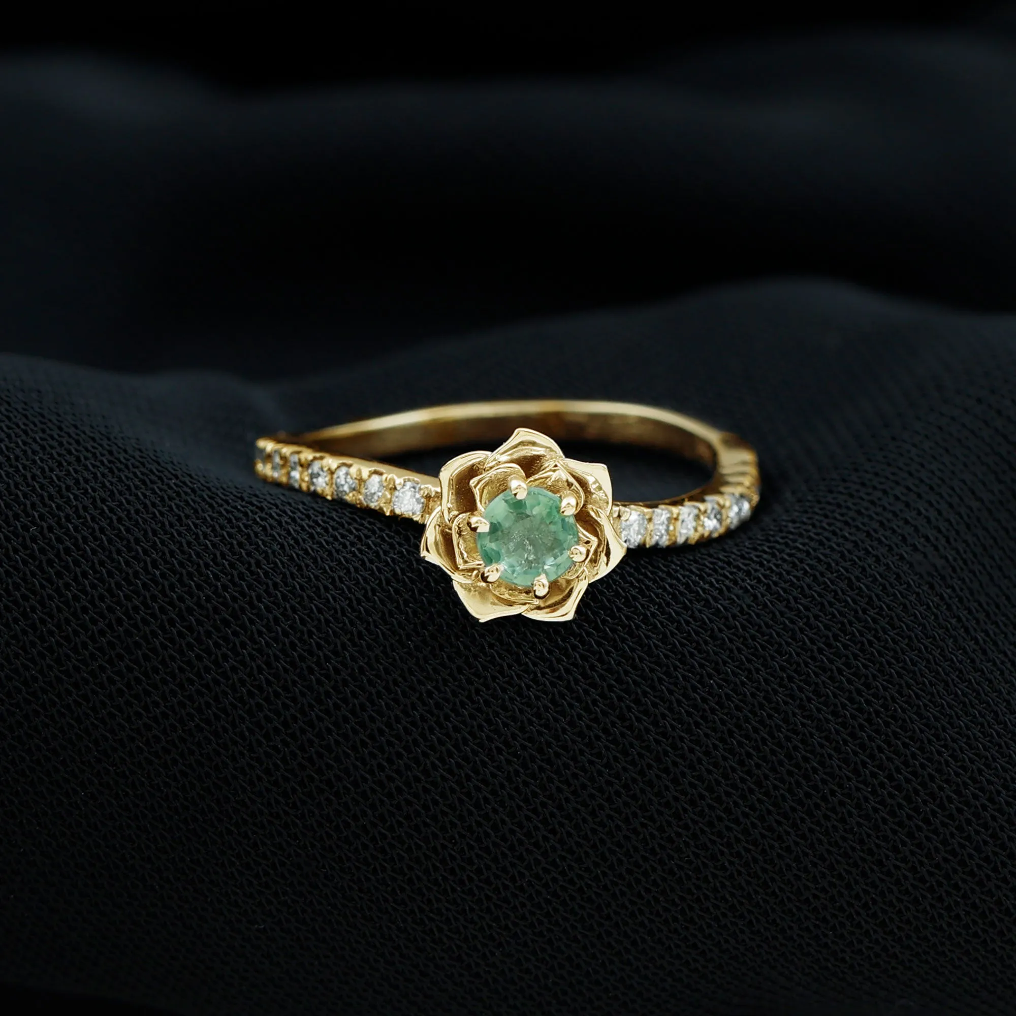 Green Sapphire and Diamond Flower Engagement Ring