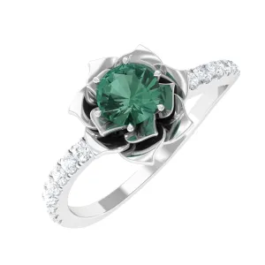 Green Sapphire and Diamond Flower Engagement Ring