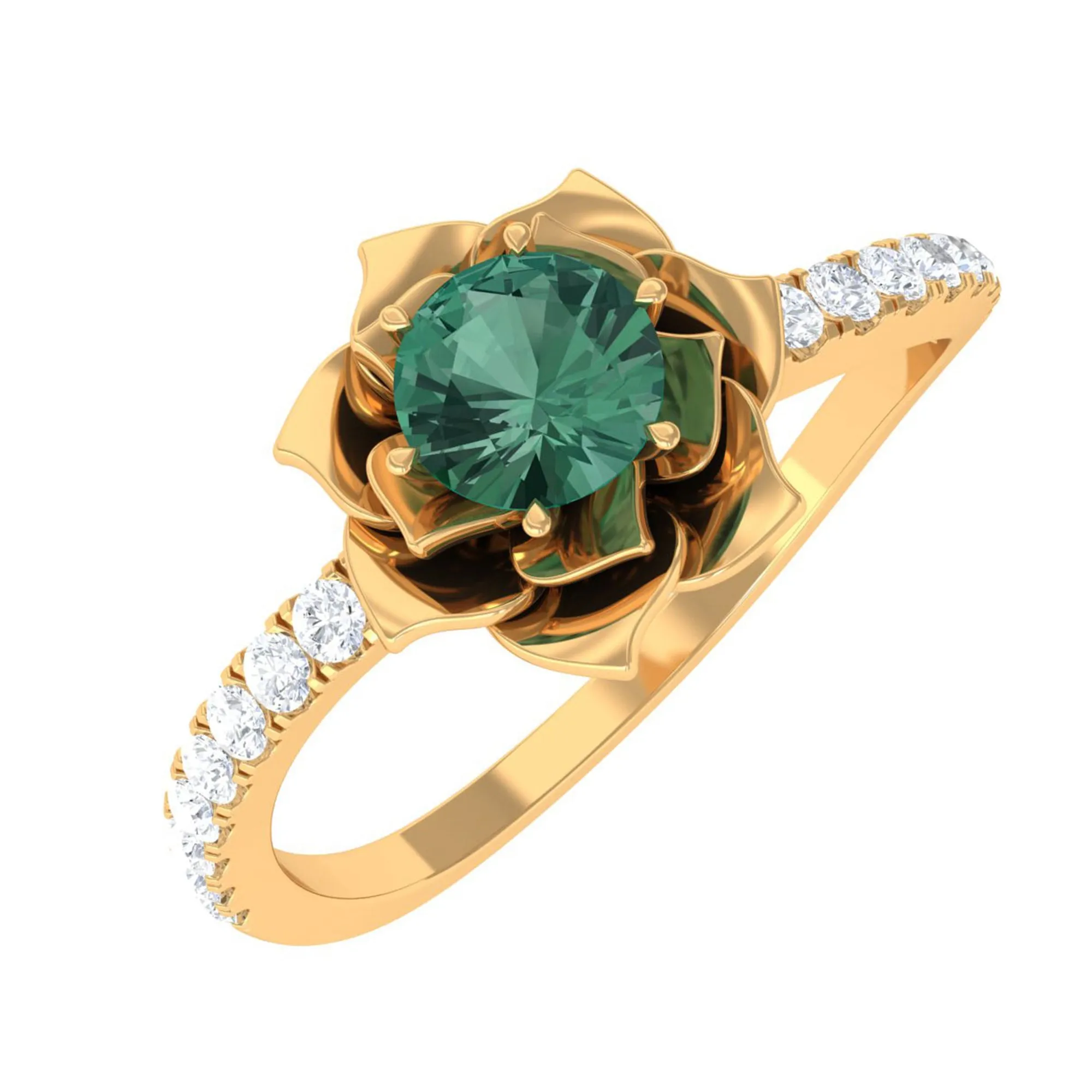 Green Sapphire and Diamond Flower Engagement Ring