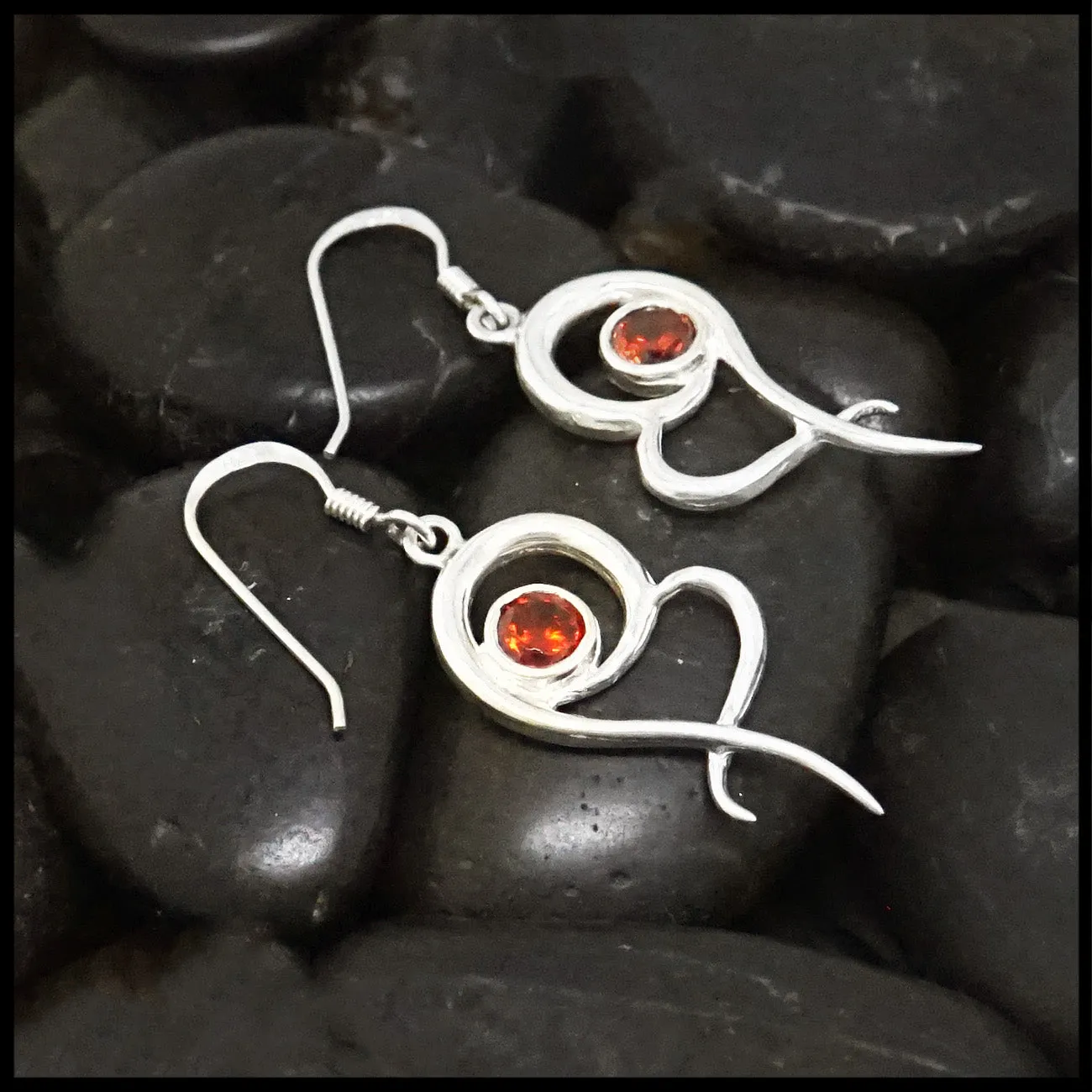 Heart Drop Earrings with Spessartite Garnet