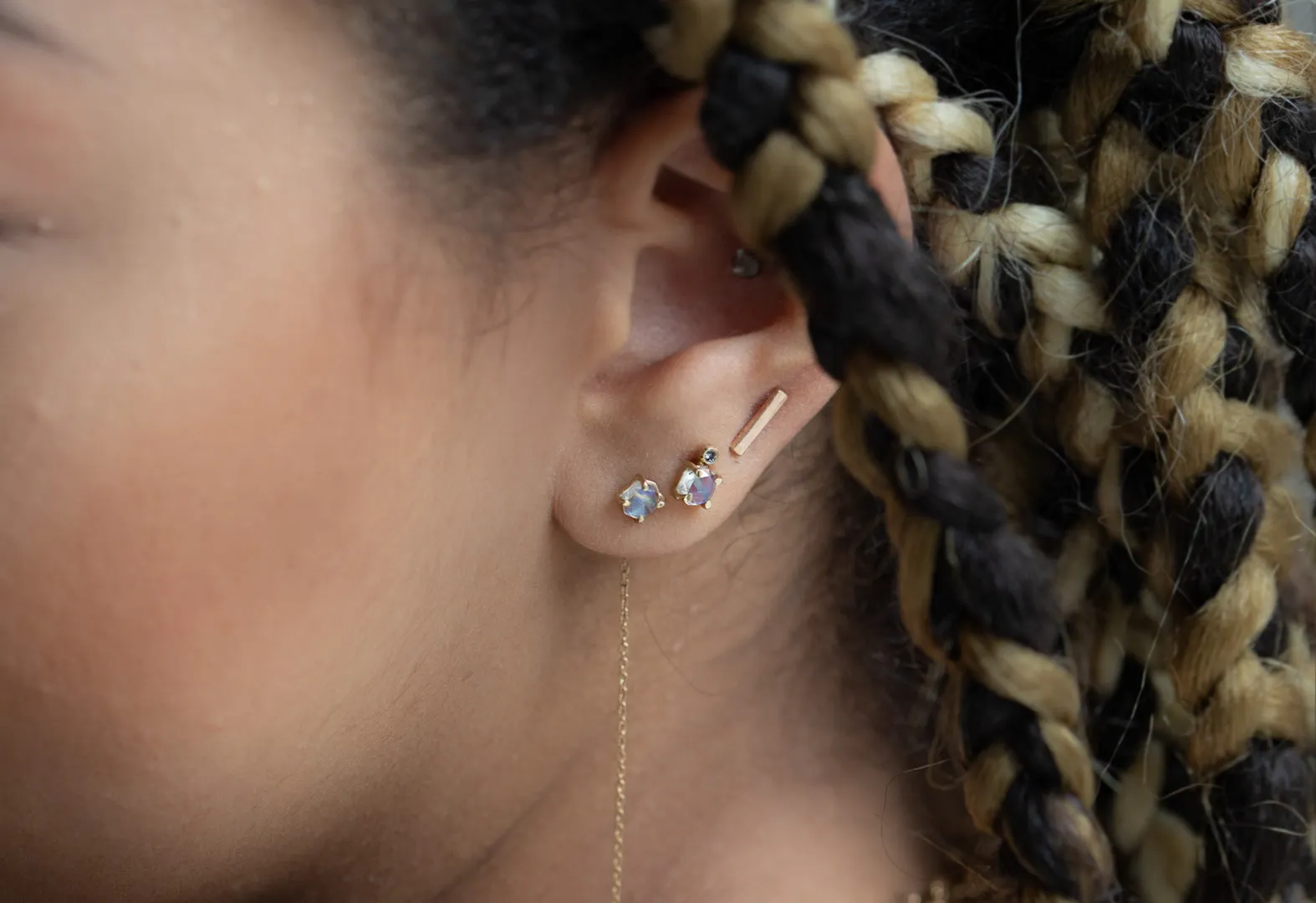 Hexagon Moonstone Thread Earrings