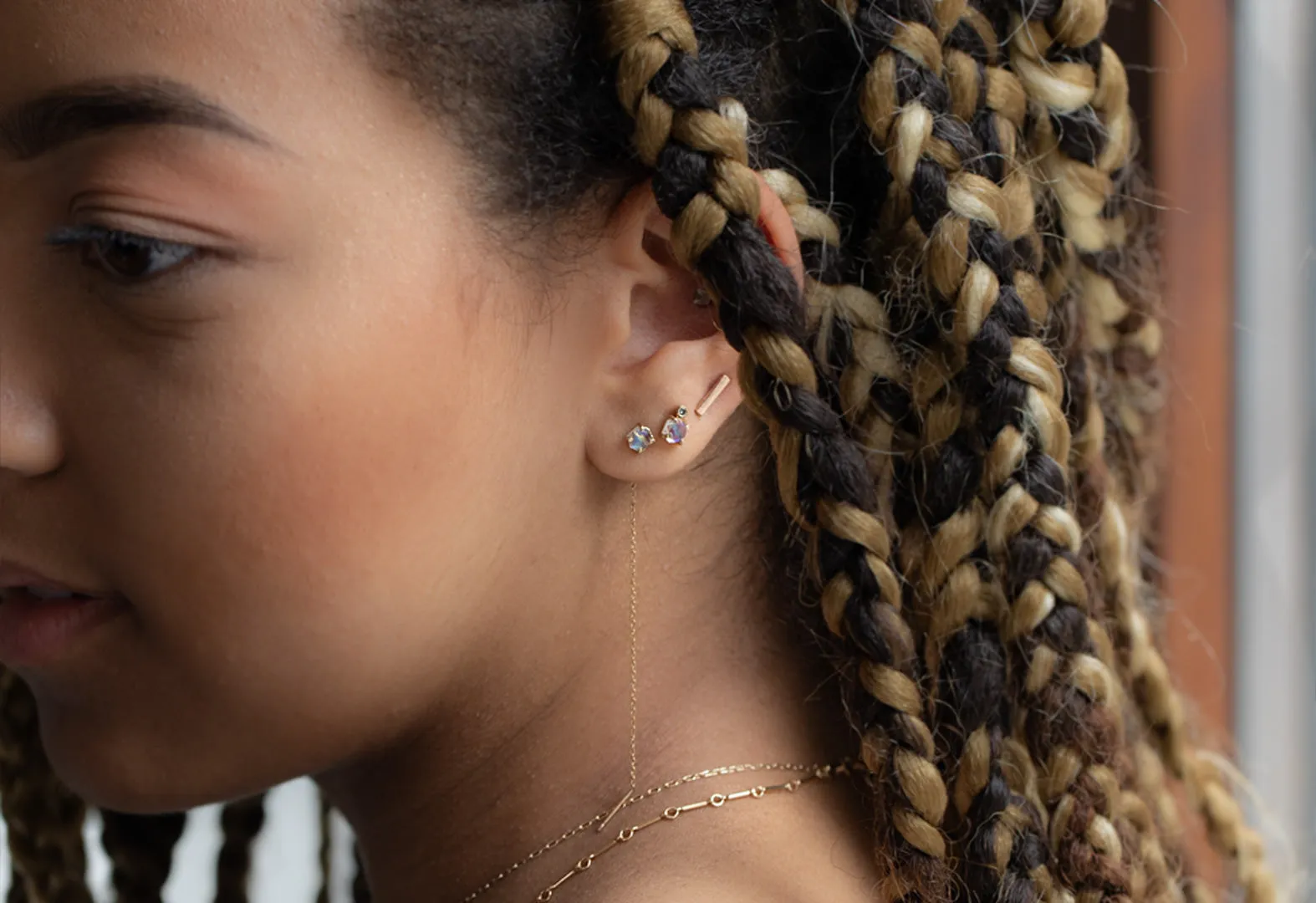 Hexagon Moonstone Thread Earrings