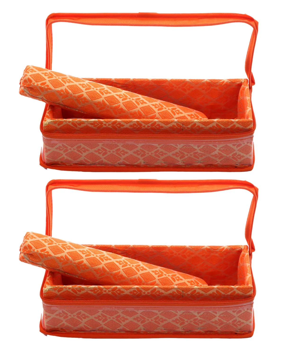 Kuber Industries Brocade Hardboard 2 Pieces One Rod Bangle Box (Orange) - CTKTC022959