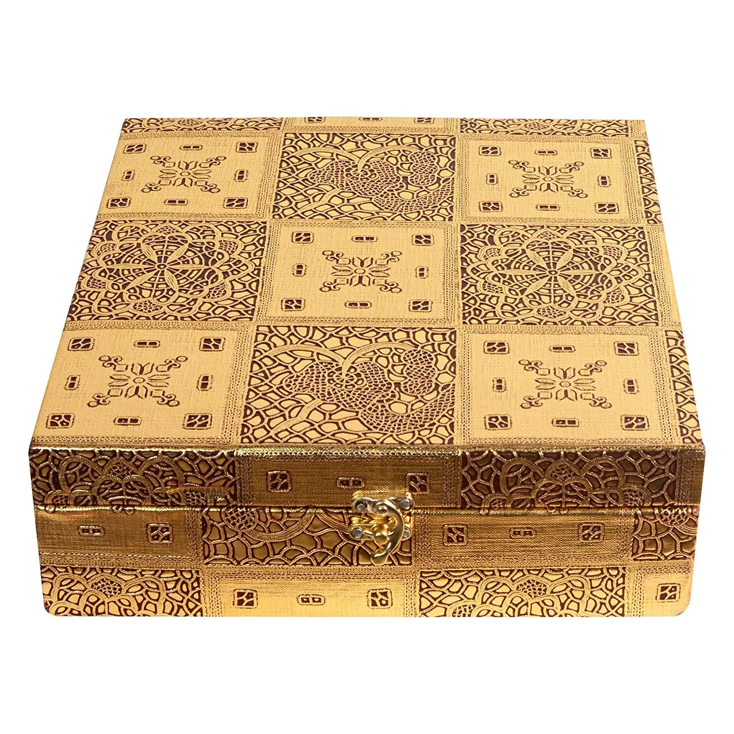 Kuber Industries Wooden 1 Piece Three Rod Bangle Storage Box with Lock System (Gold) -CTKTC39402