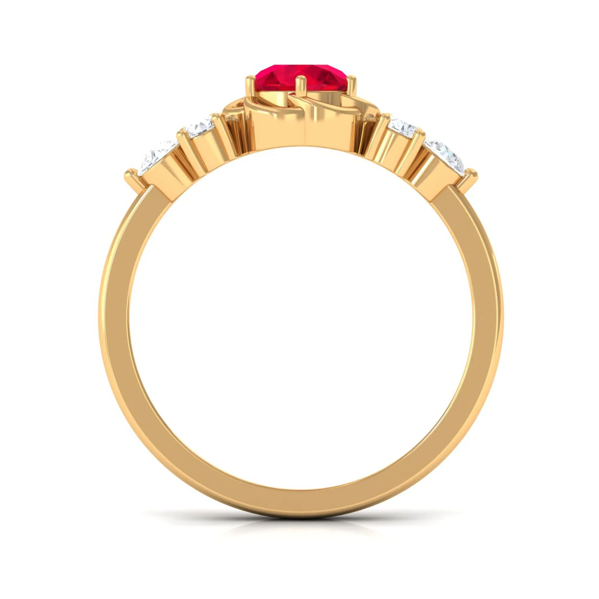 Lab Grown Ruby Flower Ring with Diamond Trio