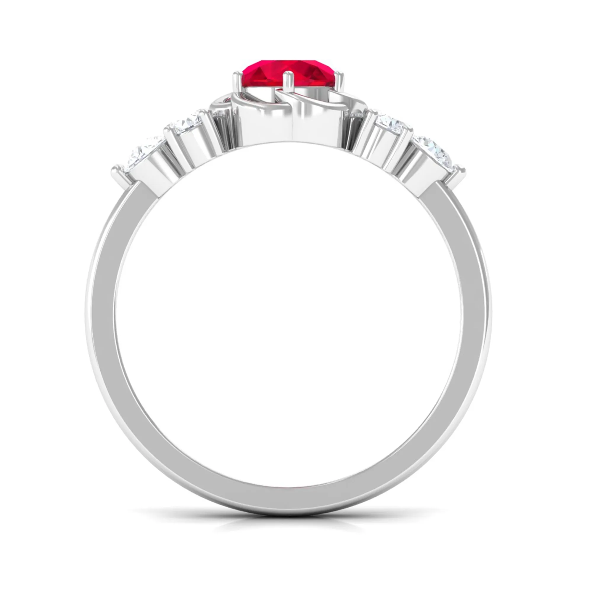 Lab Grown Ruby Flower Ring with Diamond Trio