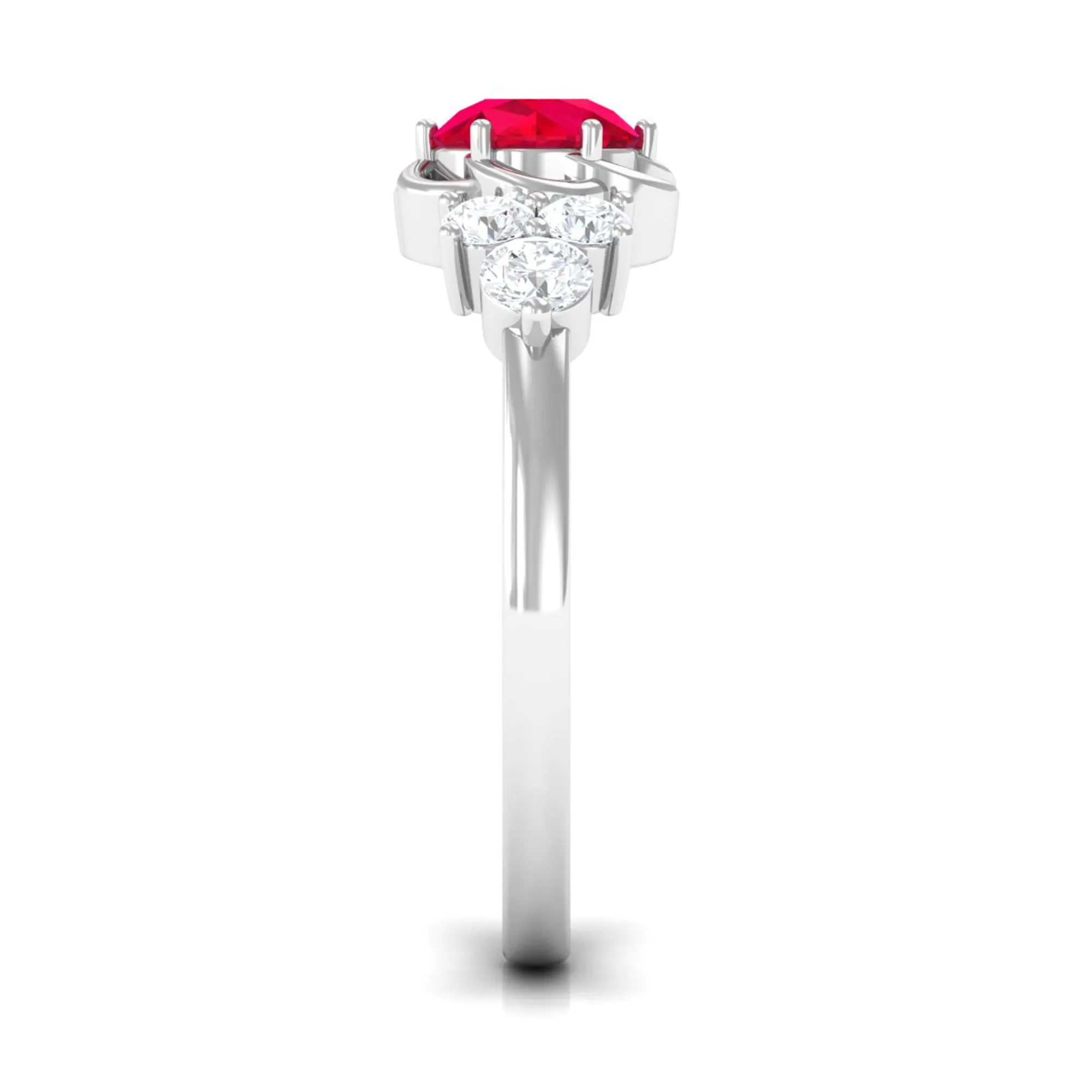 Lab Grown Ruby Flower Ring with Diamond Trio