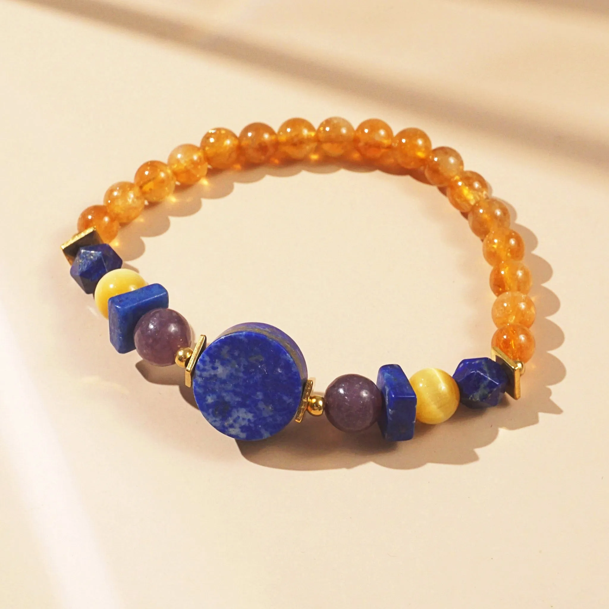 Lapis Lazuli, Charoite, Yellow Tiger Eye and Citrine