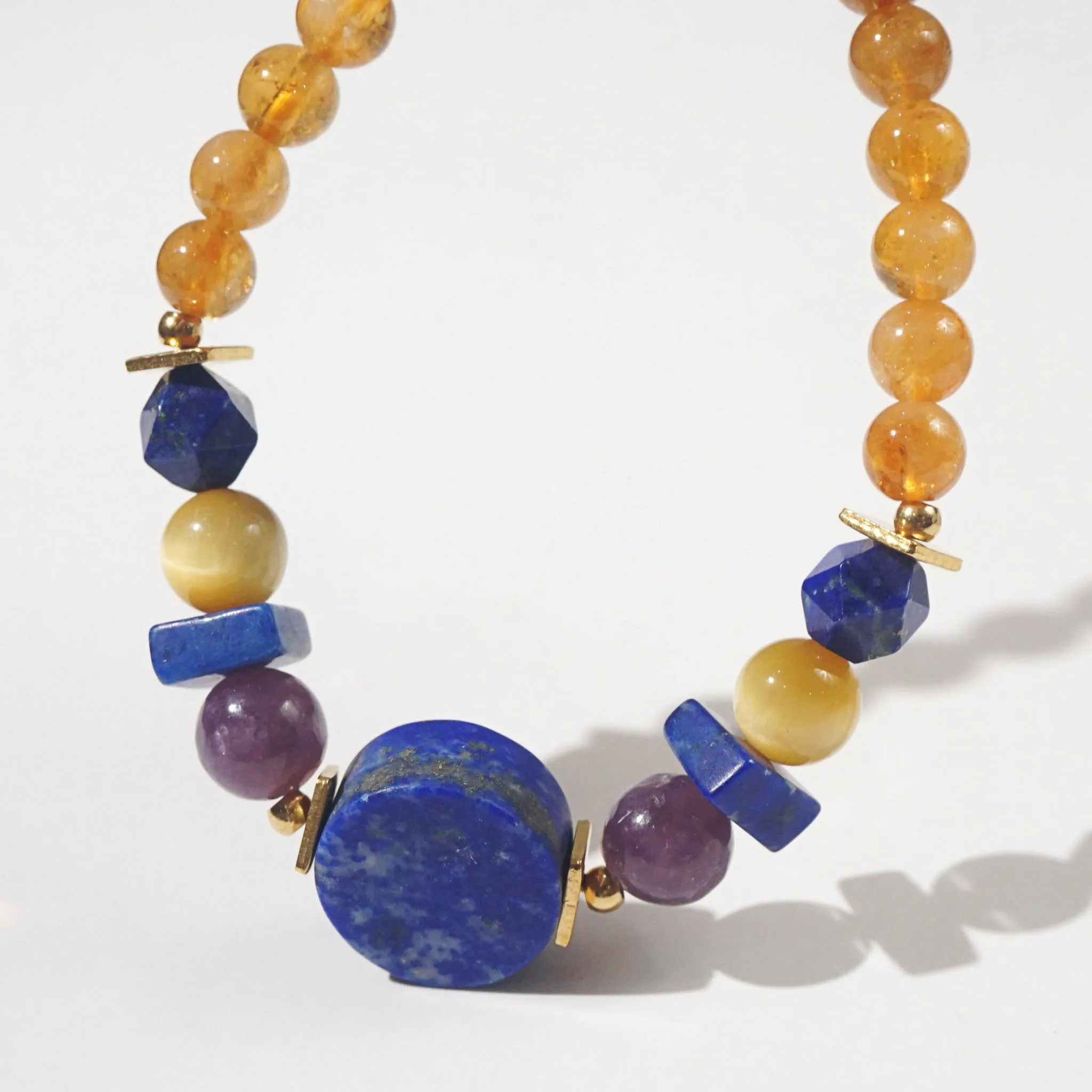 Lapis Lazuli, Charoite, Yellow Tiger Eye and Citrine