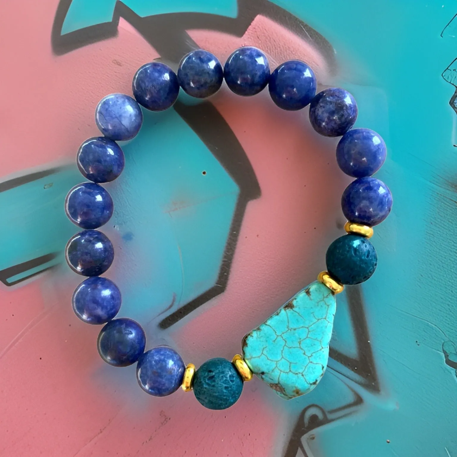 Lapis Lazuli, Lava Rock and Turquoise Stone Bracelet by The Urban Charm