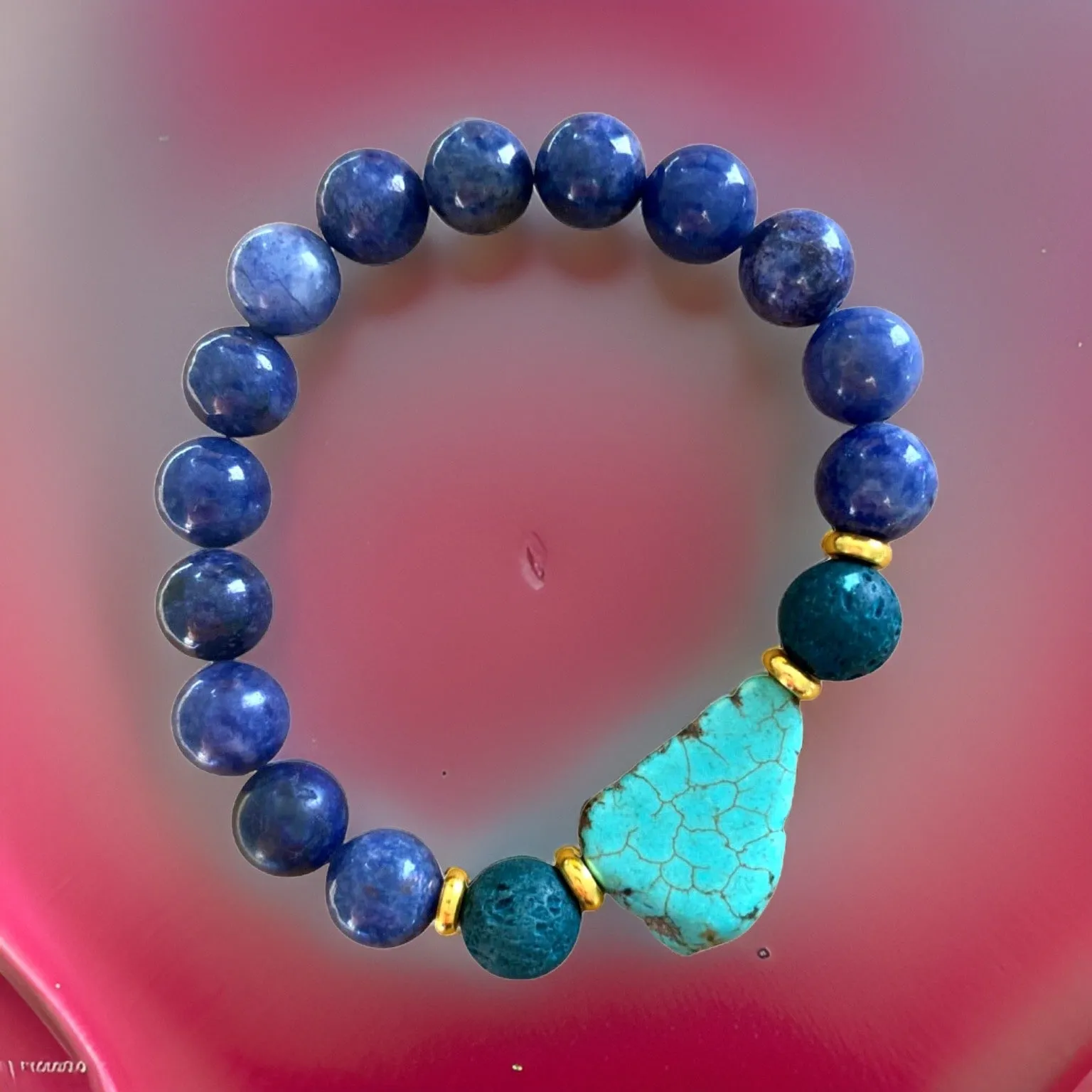 Lapis Lazuli, Lava Rock and Turquoise Stone Bracelet by The Urban Charm