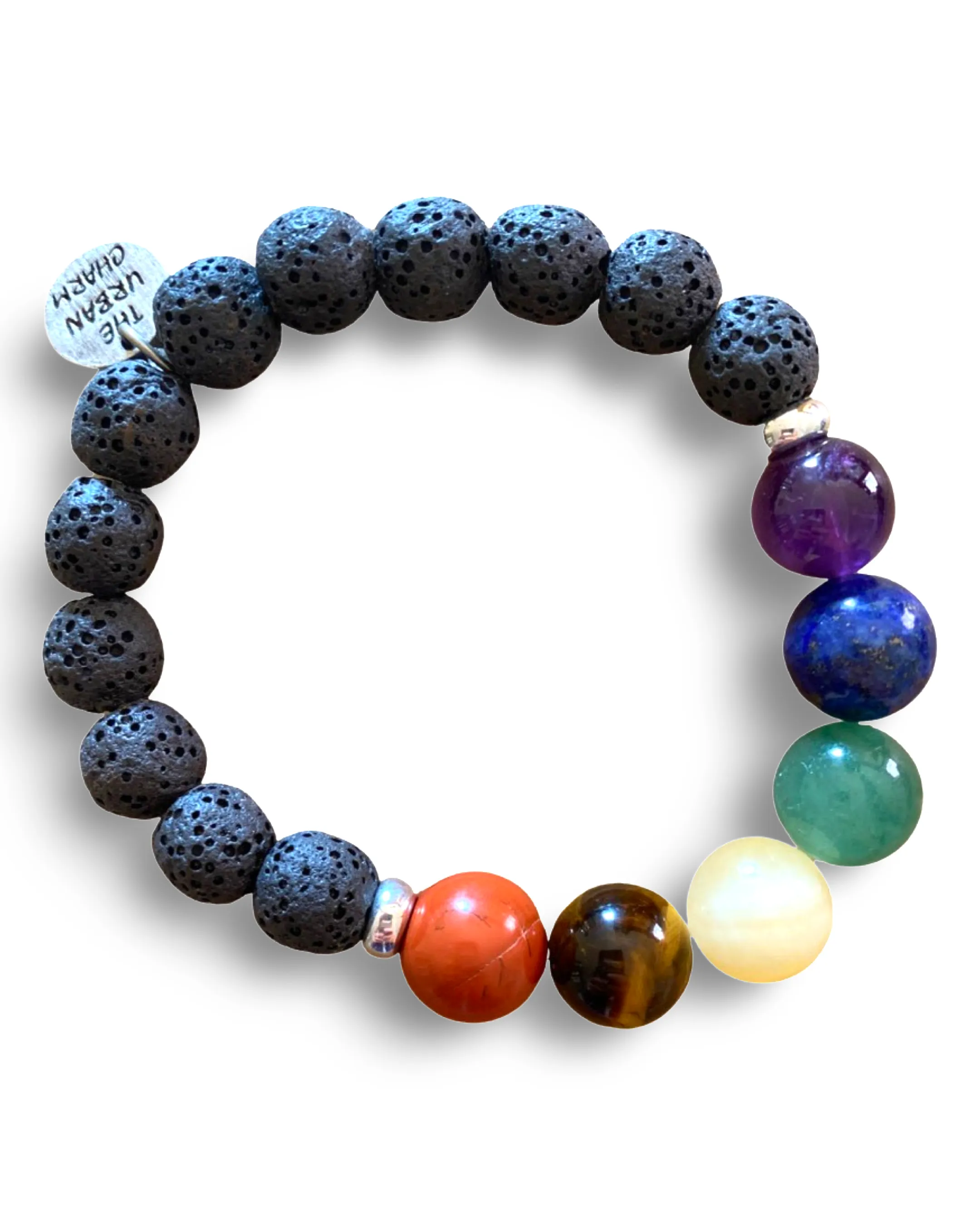 Large Black Lava Rock Chakra Bracelet by The Urban Charm