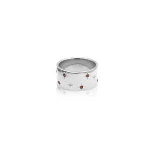 Linda Tahija Stellar Garnet Cigar Band Ring, Silver