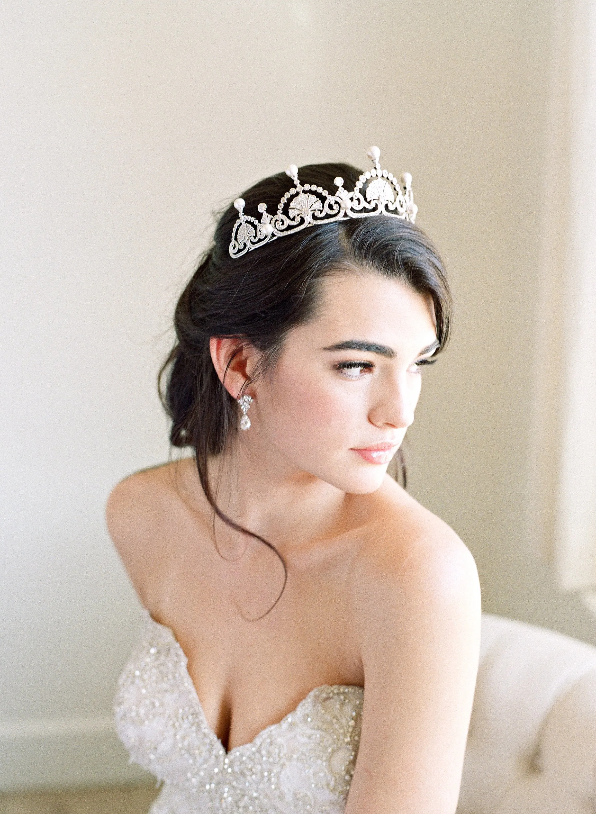 LOTUS FLOWER Tiara - Simulated Diamond and Pearl Tiara