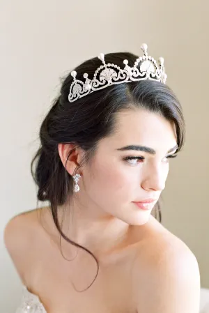 LOTUS FLOWER Tiara - Simulated Diamond and Pearl Tiara