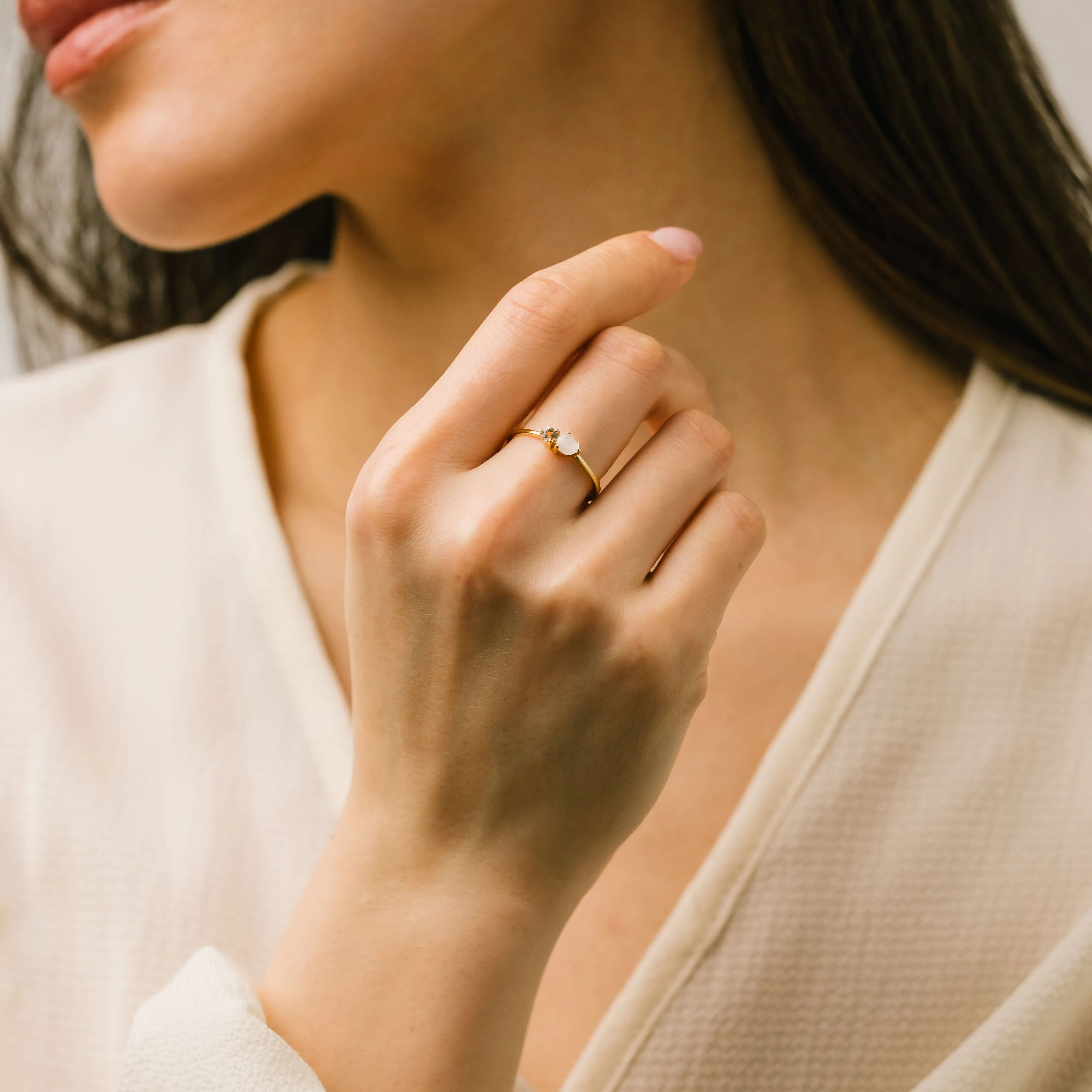 Luma Gemstone Ring Rainbow Moonstone   White Topaz