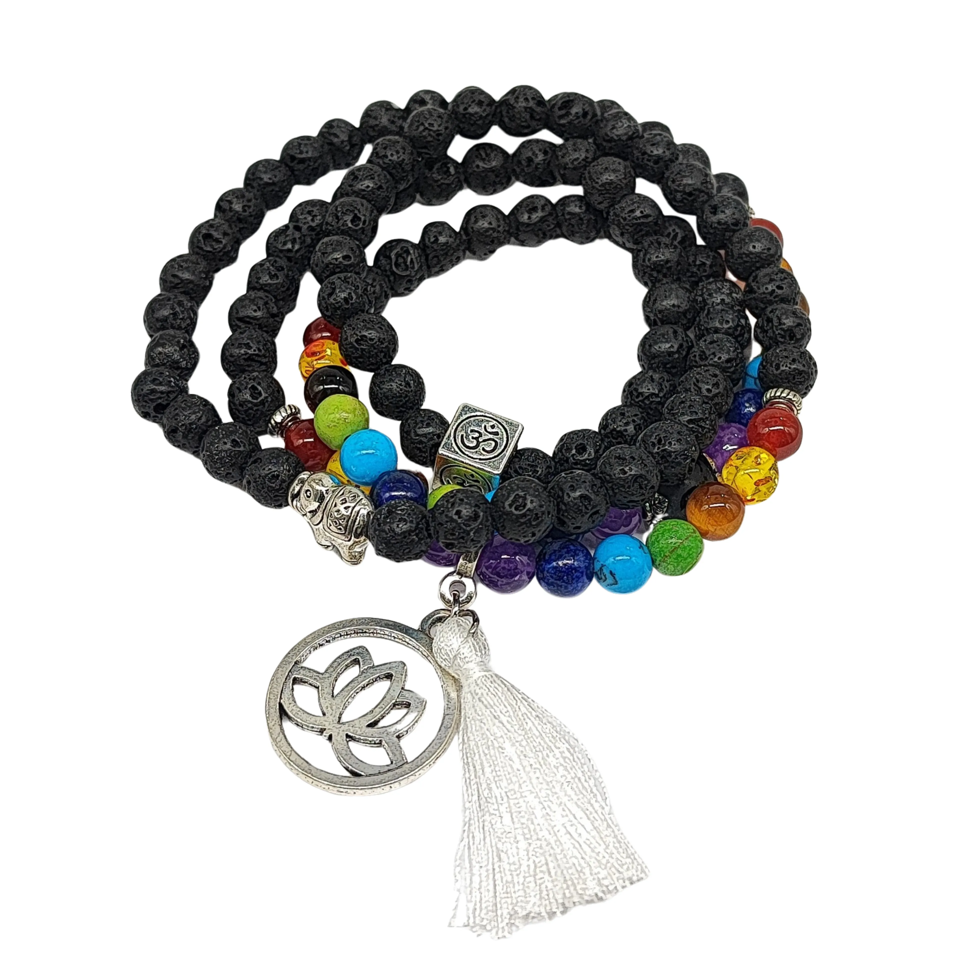 Mala - Bracele / Necklace - Multi Strand - 7 Chakras & Lava Beads - 6mm