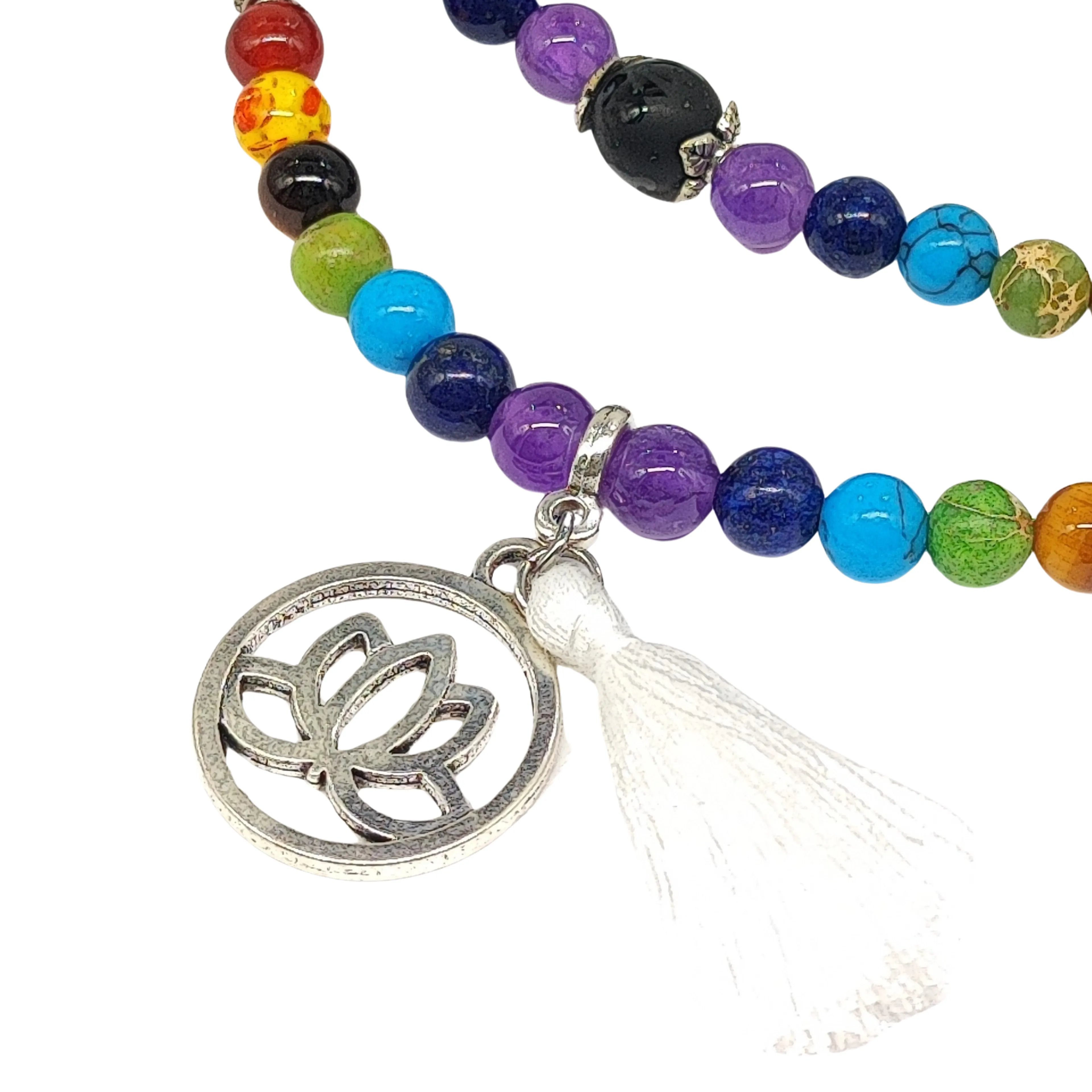 Mala - Bracele / Necklace - Multi Strand - 7 Chakras & Lava Beads - 6mm