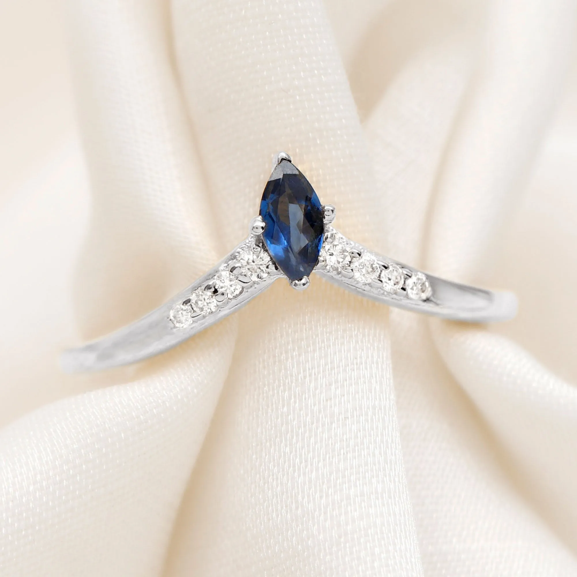 Marquise Cut Blue Sapphire and Diamond V Shape Enhancer Ring