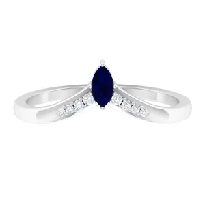 Marquise Cut Blue Sapphire and Diamond V Shape Enhancer Ring