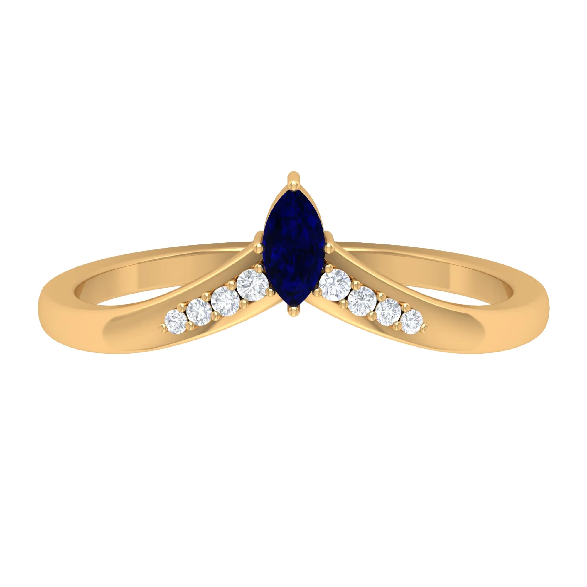 Marquise Cut Blue Sapphire and Diamond V Shape Enhancer Ring