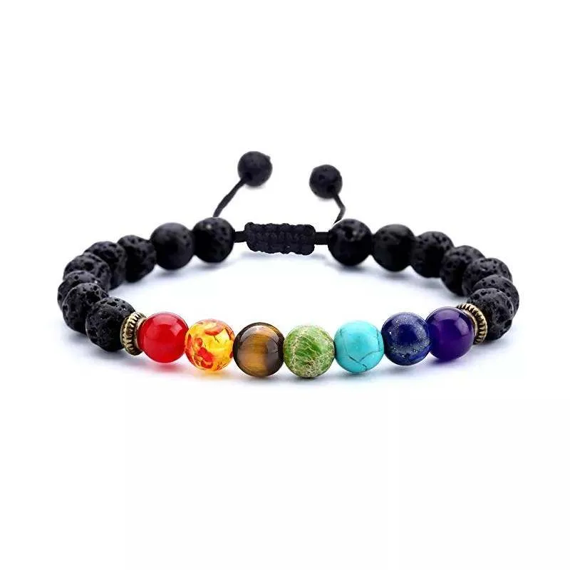 Men's and Women's 8mm lava 7 Chakra Bracelet