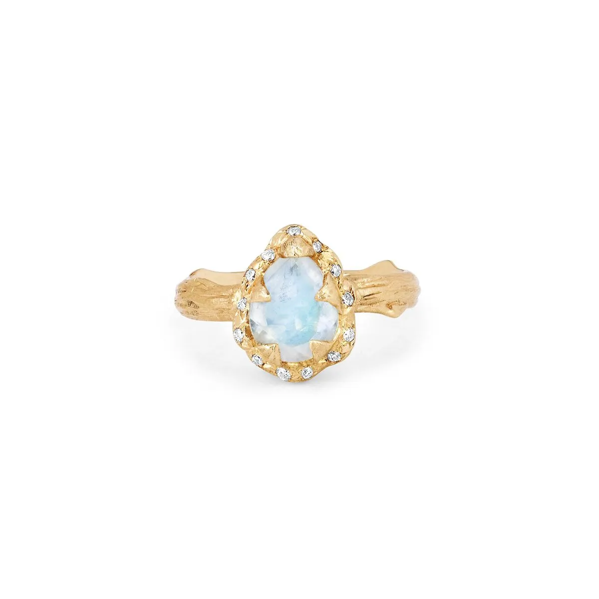 Micro Queen Water Drop Moonstone Rose Thorn Ring with Sprinkled Diamonds | Ready to Ship