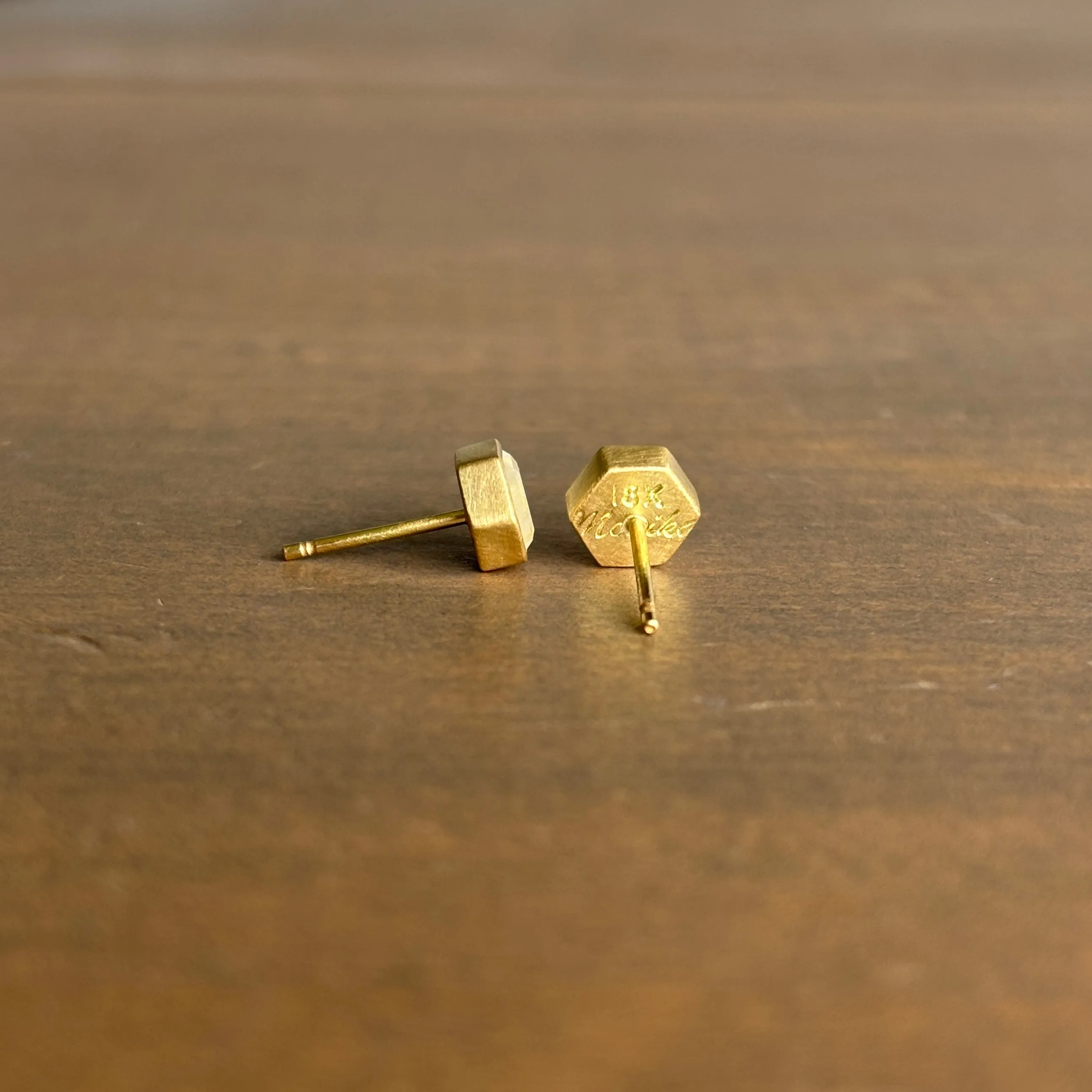 Mini Hexagon Moonstone Stud Earrings