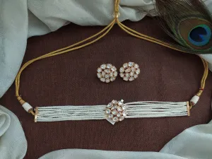 Mini Kundan Pearl Choker Sets with Kundan/Polki Stones