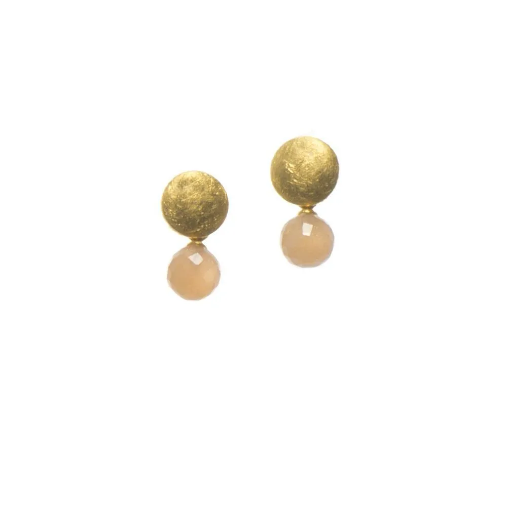 Moon Peach Moonstone Round Faceted Earrings 24K Fair Trade Gold Vermeil