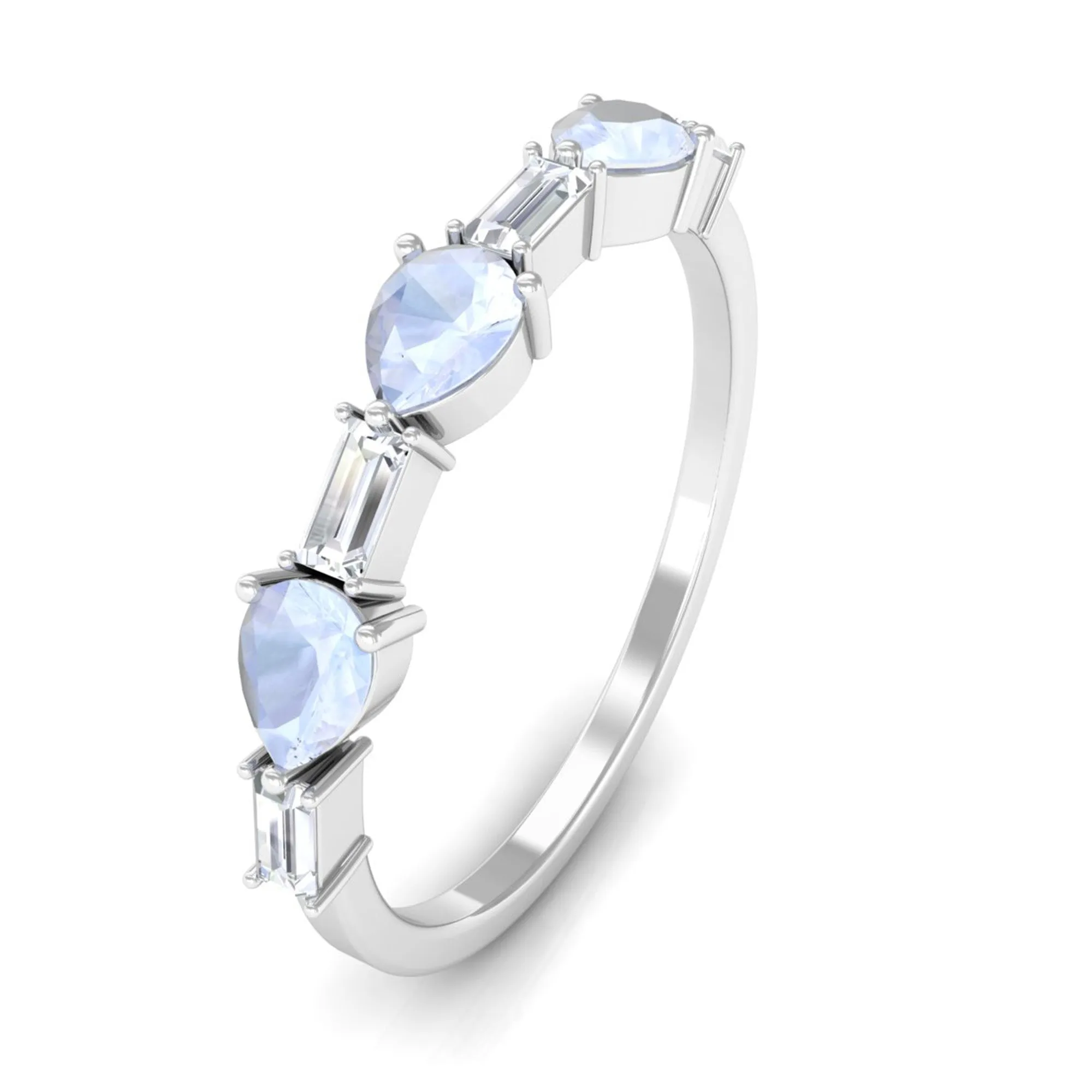 Moonstone and Diamond East West Half Eternity Ring