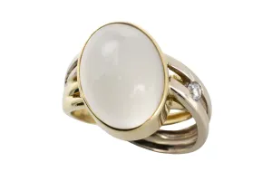 Moonstone and diamond ring in 14 carat gold