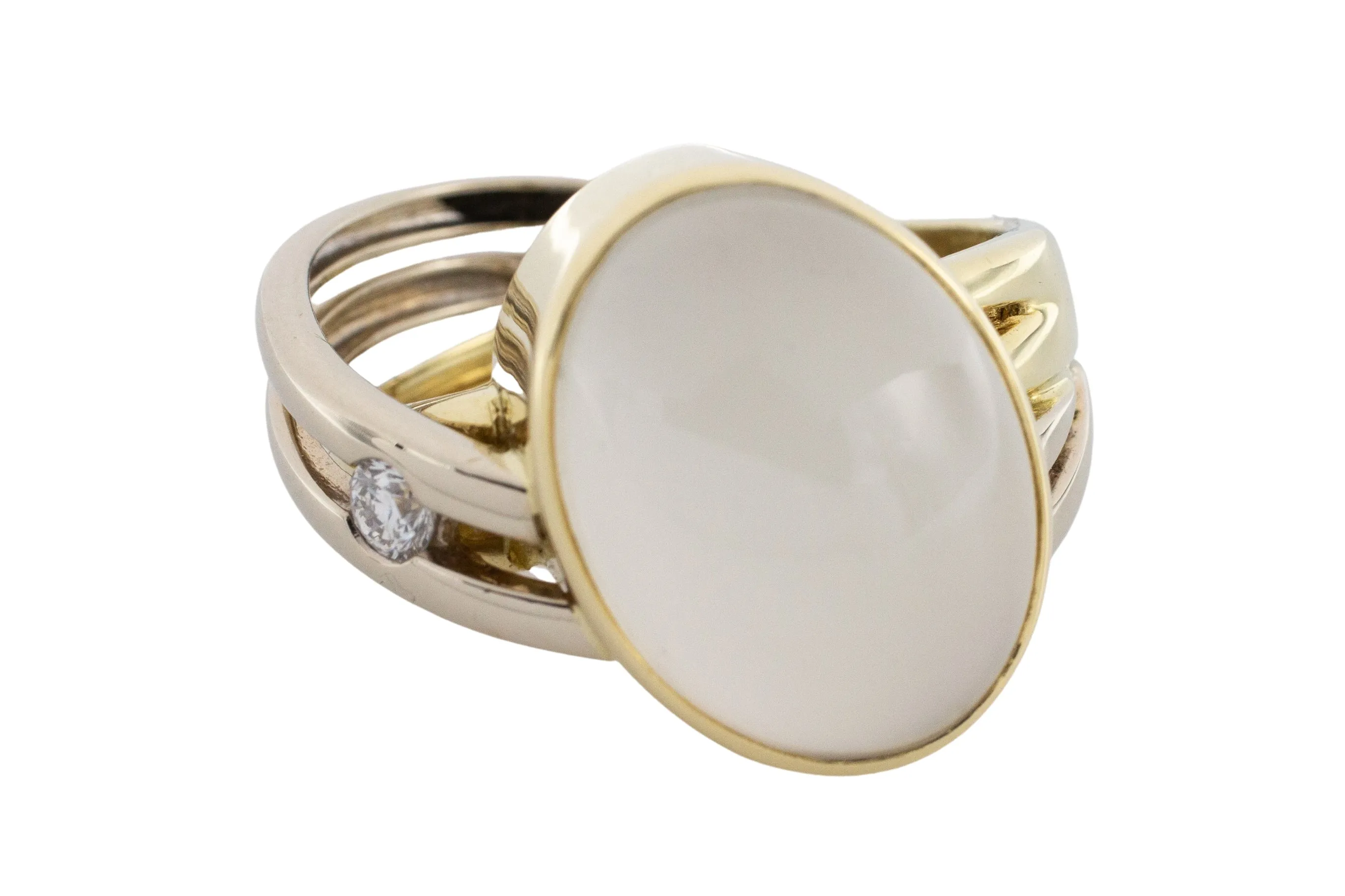 Moonstone and diamond ring in 14 carat gold