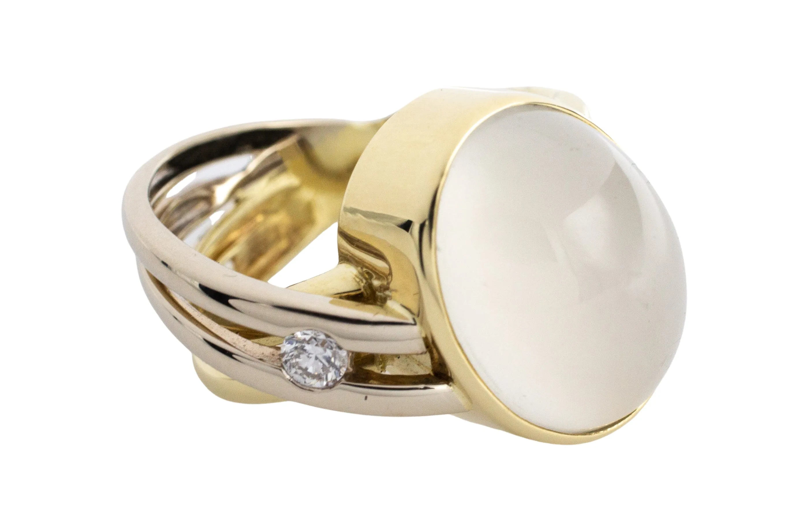 Moonstone and diamond ring in 14 carat gold