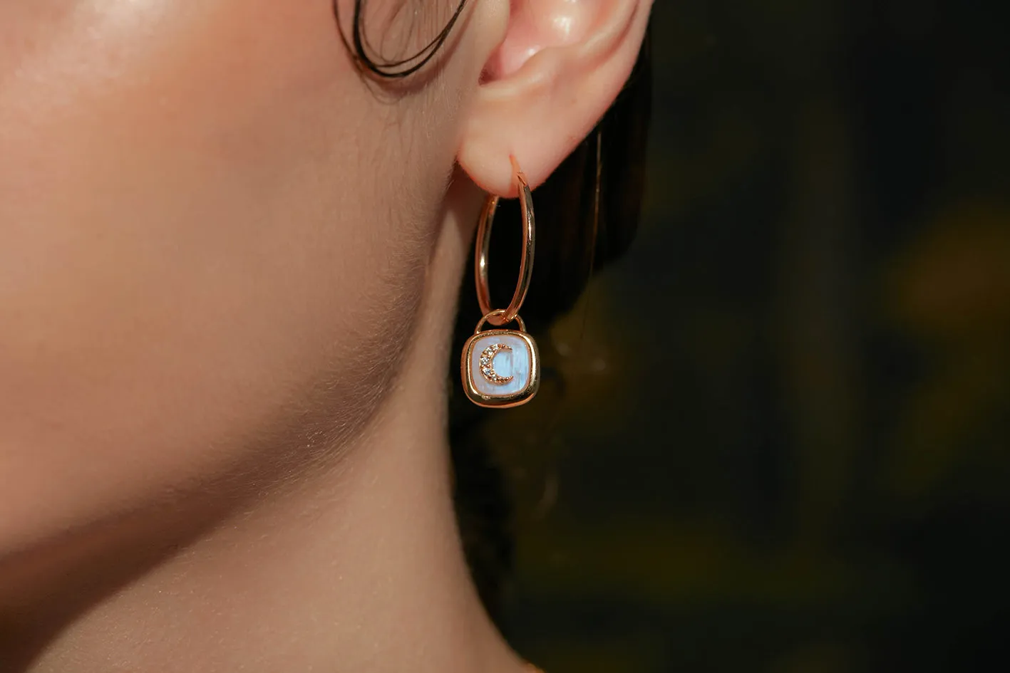 Moonstone Gold Padlock & Key Hoop Earrings - Wanderer