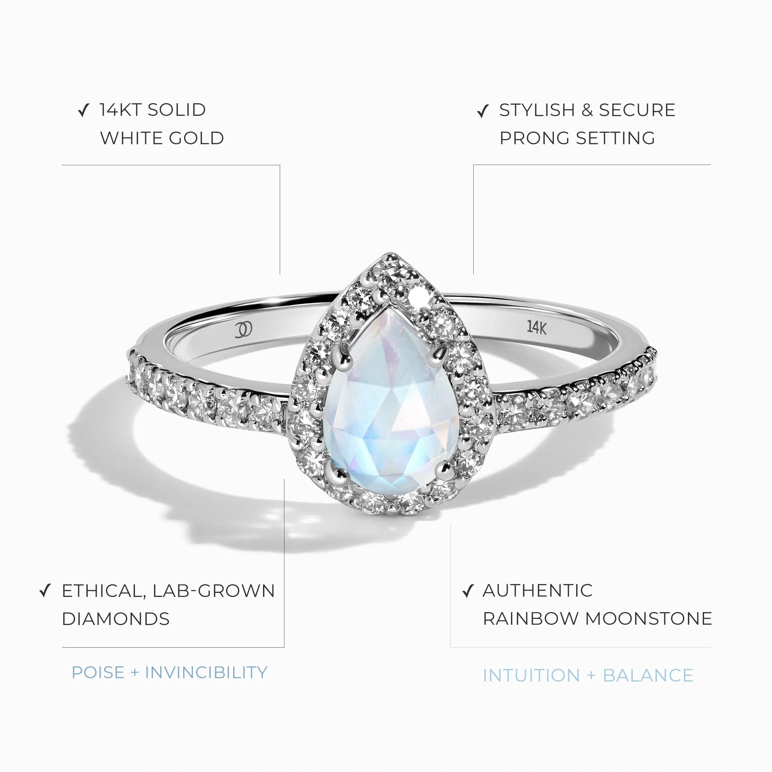 Moonstone Lab Diamond Ring - Tear of Joy