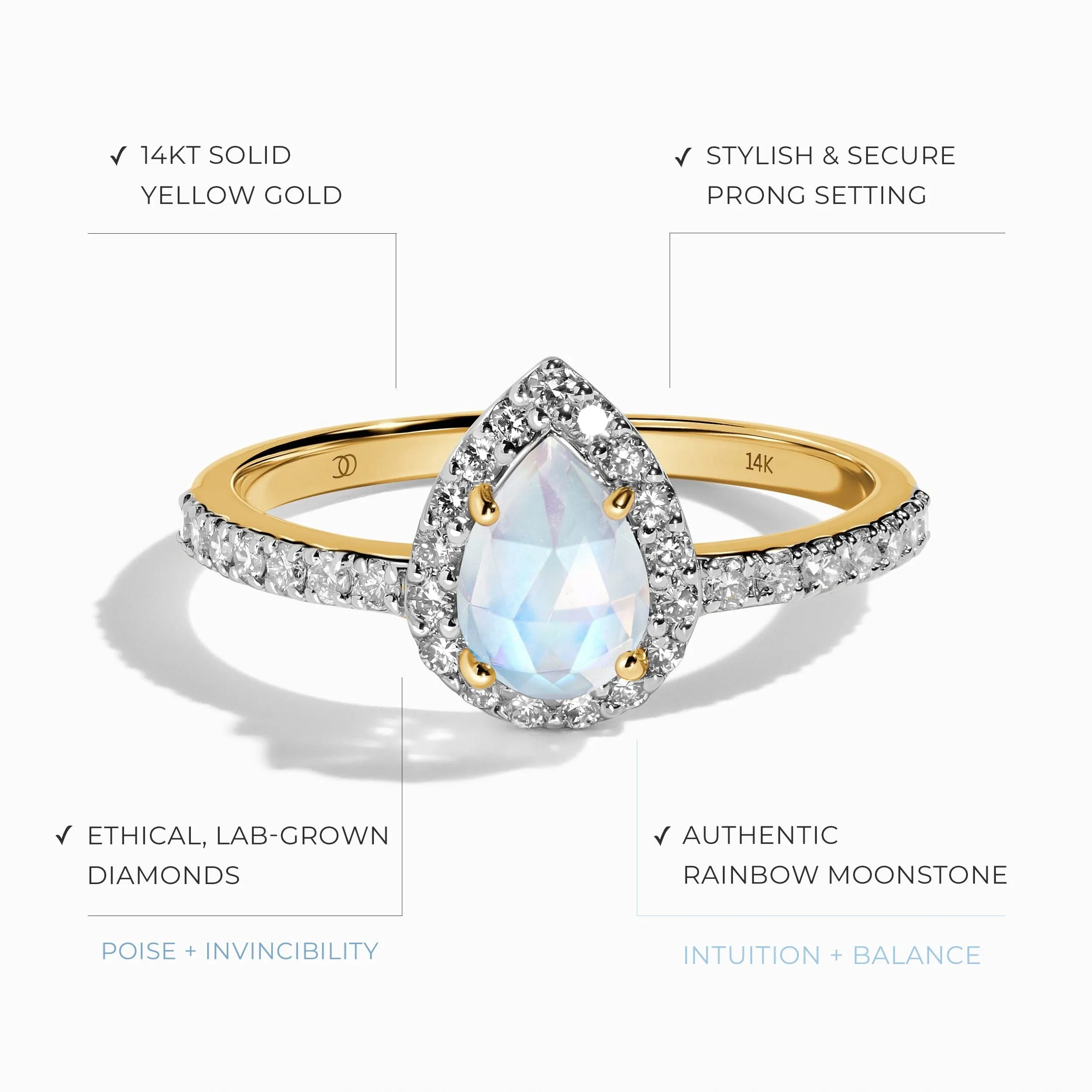 Moonstone Lab Diamond Ring - Tear of Joy