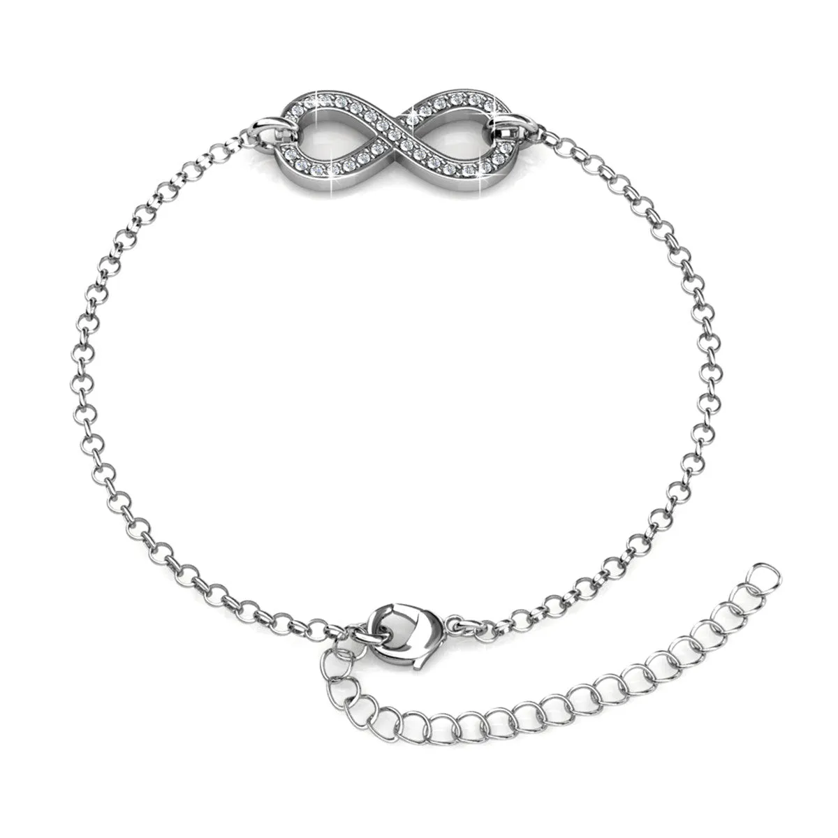 Morgan 18k White Gold Plated Crystal Infinity Bracelet