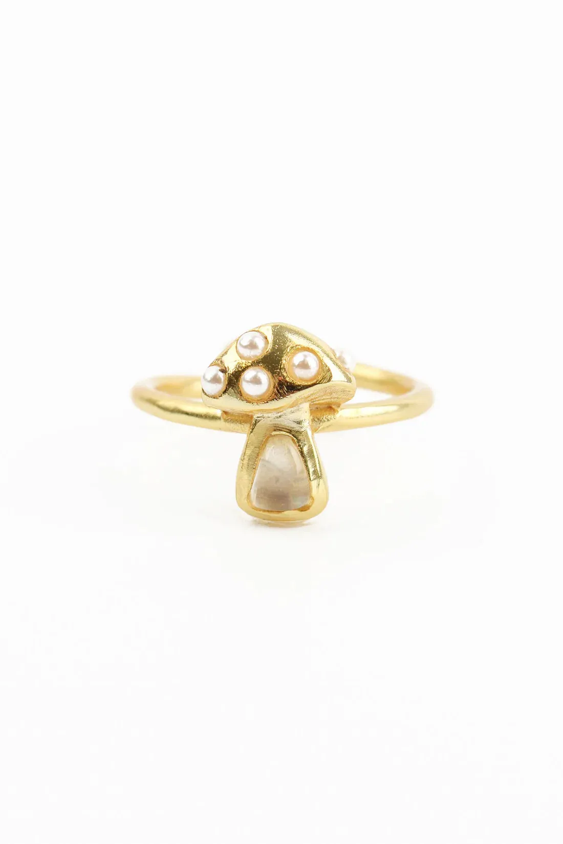 My Doris - Gold Pearl and Moonstone Mushroom Ring