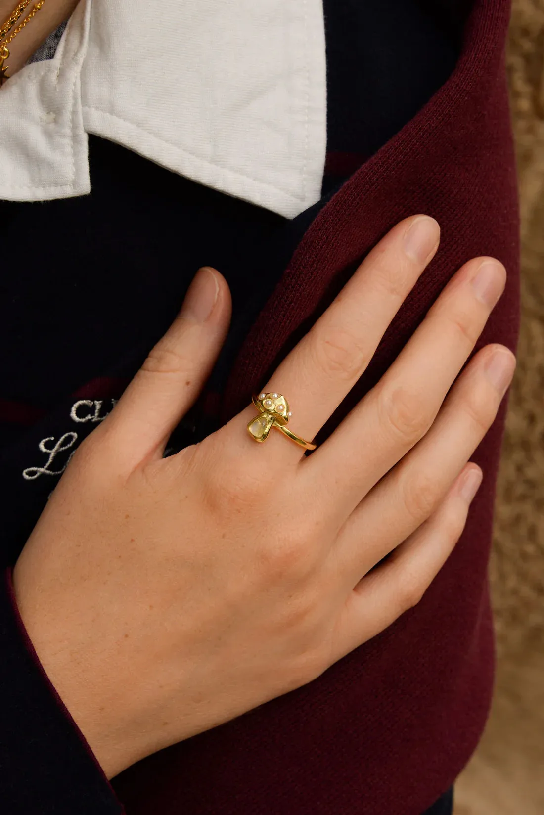 My Doris - Gold Pearl and Moonstone Mushroom Ring