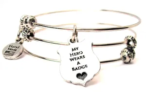 My Hero Wears A Badge Triple Style Expandable Bangle Bracelet